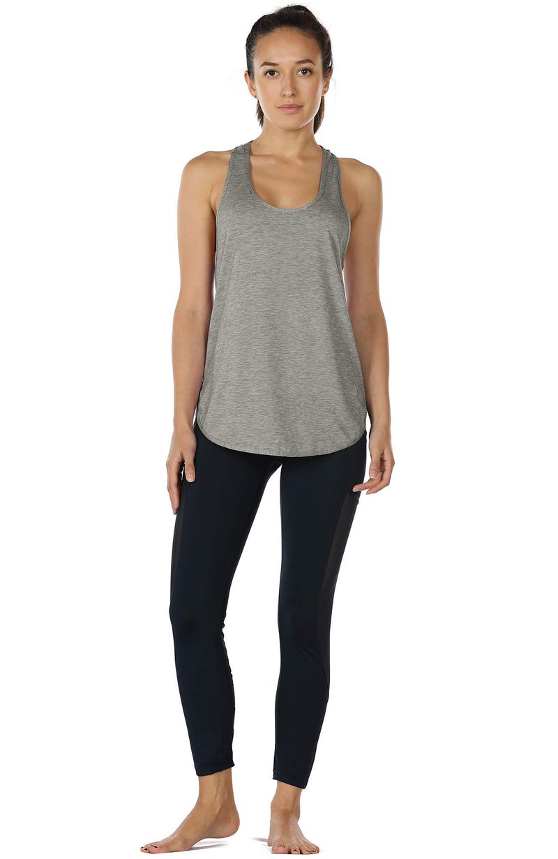 icyzone Workout Tank Tops for Women - Athletic Yoga Tops, Racerback Running Tank Top,Grey/Grape,Small - Image 2